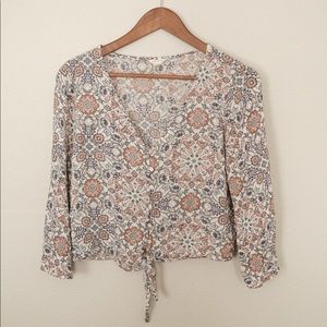 Aeropostale Boho Floral Tie Shirt with 3/4 sleeves